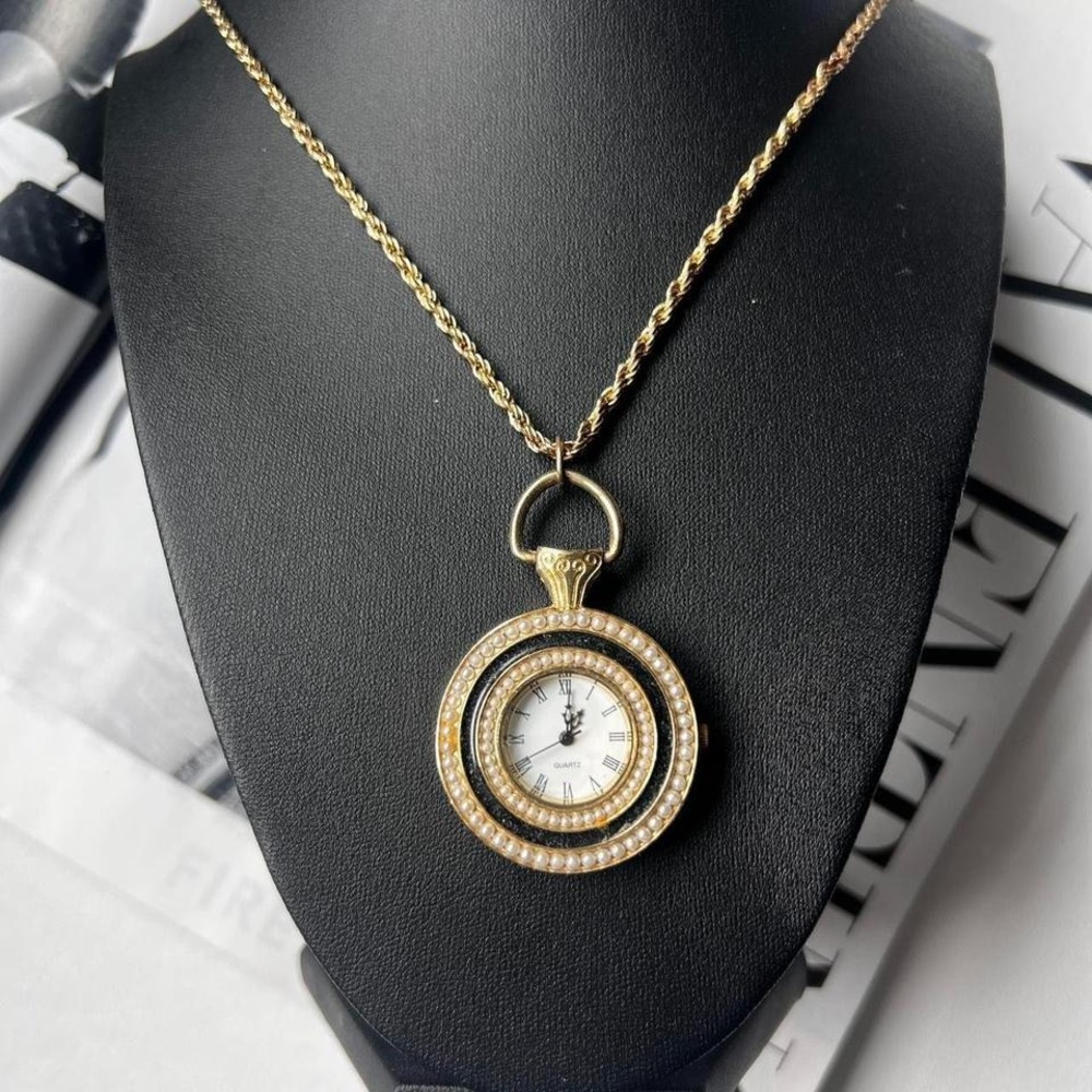 GOLDā PEARL WATCH PENDANT NECKLACE - Picture 2 of 4